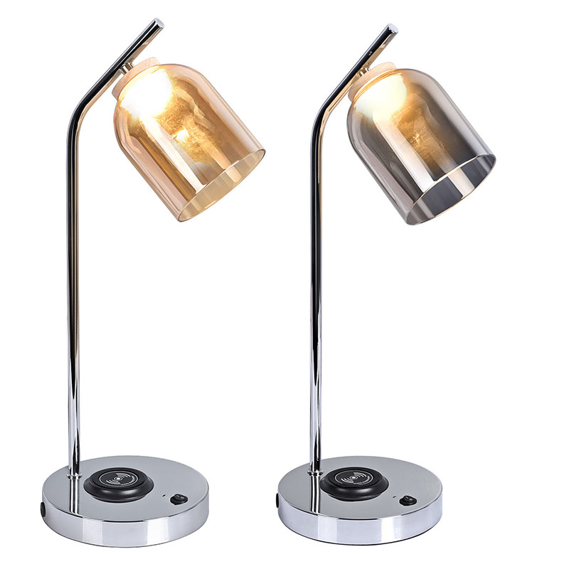 ग्लास शेड के साथ क्यूआई एलईडी डेस्क लैंप